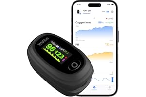WELLUE Oxímetro de dedo del oxímetro de pulso con APP gratuita con bluetooth, monitoriza la saturación de oxígeno en la sangre y la frecuencia cardíaca, con alarma