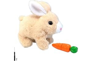 Woeau Rabbit Toys for Kids - Walking & Talking Electronic Rabbit with Carrot, Funny Plush Bunny with Sounds & Movements (Brown)