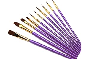 SyiXute 10 Pezzi Pennelli da Pittura,Pennelli per Dipingere di Nylon per Dipingere,Pittura Acrilica,Acquerello,Artista Pennello Set,Porpora