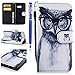 Produktbild FESELE Schutzhülle für [Samsung Galaxy A5 2017] Bunt Muster Brieftasche Hülle Leder Tasche Flip Case Handyhülle mit Standfunktion und Magnetverschluss, Samsung Galaxy A5 2017 Schön Bookstyle Flip Hülle Case Strap Lanyard Wallet Cover Kartenfach Ledertasche Leder-Mappen-Karten-Slot-Abdeckung für Samsung Galaxy A5 2017 + Blau Eingabestift Stylus Touch Pen-niedlich Eule
