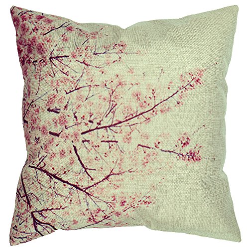 Luxbon Pink Sakura Leinen Kissenbezug Lendenkissen Wurfkissenbezug Pillowcase Cafe Haus Auto Deko 45 x 45 cm