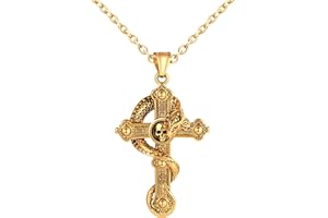 INFINIONLY Mens Stainless Steel Cross Necklace: Fashion Cross inlaid Dragon Pendants for Teenagers - Hip Hop Skull Necklaces with 55cm Chain - Novelty Jewellery Vintage Accessories