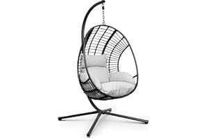 Swoods XXL Silla Colgante de Jardín - para Interior y Exterior - Silla Colgante con Base - Incluye Cojines - Resistente a la Intemperie - Carga máxima 150 kg