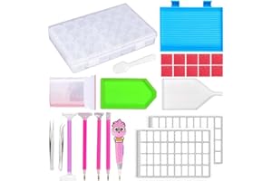 CYH Diamond Painting Accesorios, 5D Herramientas de Pintura Diamante con Caja de Almacenamiento Diamante, Puntos de Pluma Rápida, Pinzas, Pegamento, Bandeja de Plástico y Etiqueta para DIY Artesanía
