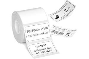 ‎NIIMBOT NIIMBOT Etiketten Selbstklebender Etikettenband für B21/ B1/ B3S Etikettendrucker, 50 x 30 mm, 1-Rollen Thermo-Etikettenband für Einzelhandel, Büro, 230 Etiketten/Rolle, Weiß