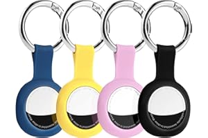 Hoppac 4 Pezzi Portachiavi per AirTag, Porta AirTag Anticaduta Antigraffio, Portachiavi in Silicone per AirTag 2021, Custodia AirTag per Collare Cane Gatto, Chiavi, Portafoglio, Valigia