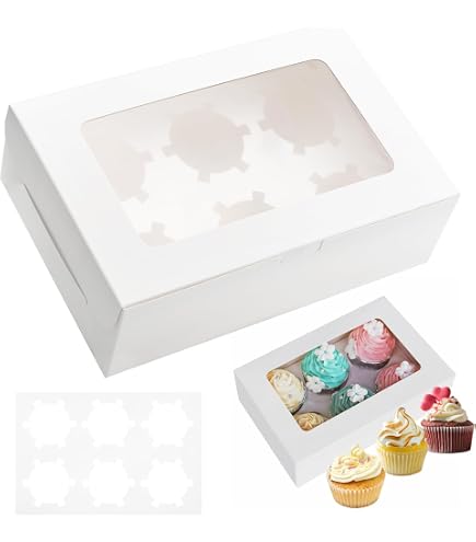 AKOLAFE 30 Boite a Cupcakes 6 Trous Boite Cupcakes Boîte à Muffins en Carton Blanc avec Fenêtre AKOLAFE 30 Boite a Cupcakes 6 Trous Boite Cupcakes Boîte à Muffins en Carton Blanc avec Fenêtre