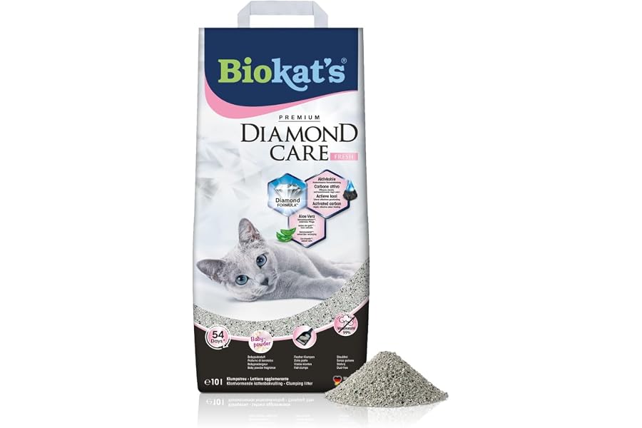 Biokat's Diamond Care Fresh Katzenstreu mit Babypuder-Duft - Feine Klumpstreu aus Bentonit mit Aktivkohle und Aloe Vera - 1 S