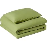 Amazon Basics Duvet Cover Set for 80/90 Bed in Prewashed Microfibre, Extra Soft with Natural Crinkle Effect, Duvet Cover 135