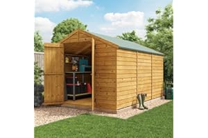 BillyOh Keeper Overlap Garden Shed with Floor | Wooden Garden Storage Shed with Apex Roof & Felt Included | Windowed or Windowless- Multiple Sizes (12x8 Windowless)