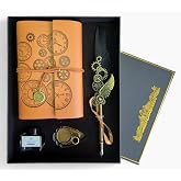 Senon Steampunk T&uuml;y Kalem Seti Dişli Tasarımlı Doldurulabilir Divitli Deri Defter M&uuml;rekkep Şişesi ve T&uuml;yl&uuml; Divit Seti &Ouml;zel Ta