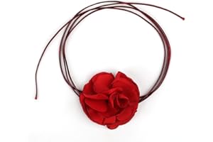 SAVITA Vintage Kwiatowy Choker, Naszyjnik Boho Flower Regulowany Material Rose Naszyjnik dla Kobiet Dziewczat Panny Mlodej Slubu Imprezy Urodzin (Czerwony)