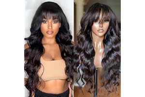 ZEALADY Perruque Avec Frange Bouclee Cheveux Humain Perruque Femme Naturelle Bresilien Avec Frange Perruque Bresilienne Bouclee Sans Colle Glueless Wig Curly Human Hair No Lace No Glue 18 Pouces (45 Cm)