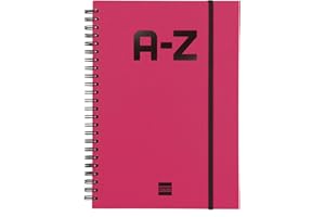 Finocam - Double Spiral Alphabetical Address Book and Elastic Band Closure | 48 Sheets | A5 Double Spiral Bound Alphabetical Contacts Organiser - Colour Magenta