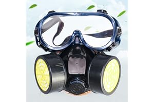 Lurowo Safety Full Face Cover, Reusable Mask Respirator with Safety Goggles, Dual Cartridge Anti-Dust Gas Mask for Painting, Dust, Particulate, Machine Polishing, Welding (Black)