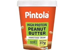PINTOLA 37G Whey Protein Added Unsweetened Peanut Butter | 100% Roasted Peanuts | 0% Sugar & 0% Salt - 510g Creamy