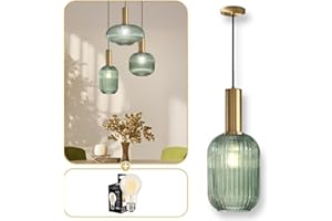 Lumeo creative | Suspension verre fumé Cristali | Lustre vintage pour salle à manger, ilot de cuisine, entree | suspension luminaire salon doré | Suspension vintage (Vert Amande, A - Poignée Tube)