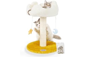 Happi N Pets Cloud Cat Scratching Post with Bed, Small Cat Tree for Kittens, Scratch Post with Cloud-Shaped Soft Perch & Cute Toys, Removeable Cover, Bounus Catnip