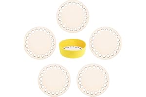 CiciIng 5 ripiani in vimini per uncinetto, 10 cm, fondo in legno per uncinetto all'uncinetto, fondo rotondo in legno, cestino intrecciato, set per lavori fai da te