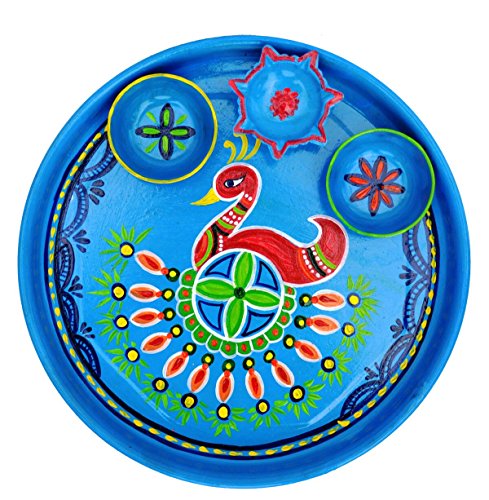 CRAFAT Hand Painted Beautiful Steel Classic Pooja THALI Decorative Puja Thali with 3vatis,Great Gift IDEA Decorations,Gifting,Ganpati,Rakhi,Navratri,n All Festival Gifting