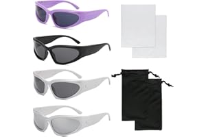 TIMJJG 4 occhiali da sole avvolgenti, 2 panni per occhiali e 2 borse per occhiali, occhiali punk, occhiali da sole sportivi alla moda futuristici per ciclismo, pesca, golf