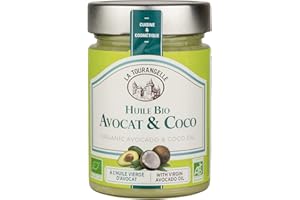 La Tourangelle - Huile bio avocat et coco - Mélange d'huile vierge d'avocat et de noix de coco - Huile cosmétique pour peaux et cheveux - 314ml
