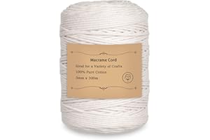 Cymax Coton Corde en macramé 3mm x 300m,Naturel Coton Macramé Corde de Coton pour Hanging Plant DIY Décoration,Décoration Bohème,des Capteurs de Rêves,Emballage Cadeau décorations de Mariage