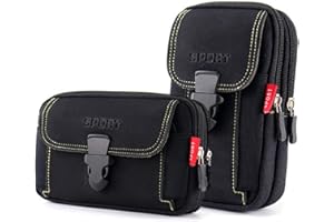 JSTHHTT 2 Pieces Mobile Phone Belt Bag Horizontal Belt Bag Mobile Phone Holder Universal Mobile Phone Belt Mobile Phone Case for Belt Cell Phone Holder for Work, Hiking, Camping (Black)