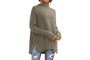 YCBMINGCAN Damen Pullover Baumwolle Rollkragenpullover, langärmelig, gestrickt, bequem Oversize Pullover Damen Winter