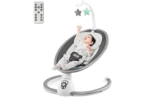 COSTWAY Elektrische Babywippe, Babyschaukel mit 5 Schaukelstufen, 3-Stufen-Timer-Funktion, 5-Punkt-Sicherheitsgurt, Spielzeuge, Musik, Fernbedienung, Baby wippe für Baby bis 6 Monaten (Grau)