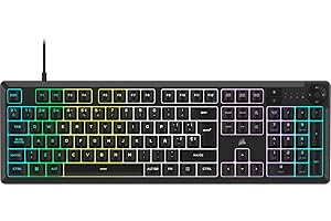 Corsair K55 Core RGB Teclado de Membrana con Cable para Juegos – Interruptores Silenciosos y Sensibles – Resistente a Salpicaduras – RGB de Diez Zonas – iCUE Compatible – QWERTY ES – PC, Mac –Negro