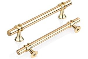 GUWINA 6pcs 128mm Gold T Bar Kitchen Cupboard Handles, Elegant Matte Golden Wardrobe Door Handle, Zinc Alloy Solid Drawer Pull Handle for Cabinet Furniture Sideboard, Furniture Handle with Screws