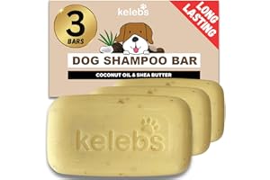 Kelebs Champu Perro Sólido - Fortalece El Subpelo Y Previene La Pérdida De Pelo para Pelaje Largo Y Corto Natural con Aceite De Coco Y Manteca De Karité Sin Plástico Vegano, 3 Piezas