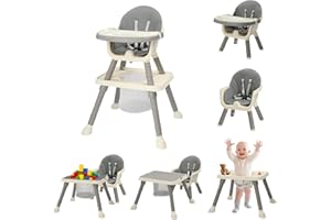 BONNLO Chaise Haute Bébé Évolutive, Confort Rembourré, avec Plateau Double, 6 mois à 3 ans, 6 à 15 kg, pliage ultra compact, légère(4,9kg) (Gris)