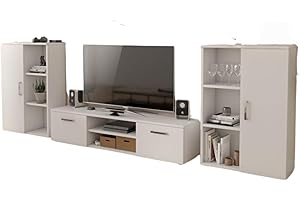 Per la vita Wohnwand Herkules, Schrankwand Wohnzimmer Modern, Wohnzimmerschrank mit Fernsehtisch, Sideboard und Wandregal Wohnzimmer Komplett Möbel - Weiß