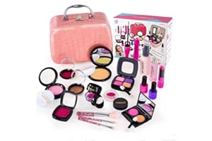 COOLSTUFFX Bigger Girls Pretend Makeup set, safe and no real Makeup Substances, Cosmetic beauty kit, with Make-up Box (Bigger set with LIGHT PINK make-up box)