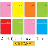 Etika A4 Okul Defteri Spiralli 144 Sayfa Dayanıklı PP Kapak 8'li Paket