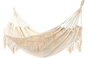 RATSTONE Hamaca Portátil de Algodón con Borlas, Doble 200x150 con Bolsa, Lavable a Máquina para Playa de Arena, Patio y al Aire Libre