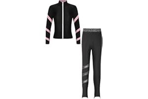TSSOE Mädchen Eiskunstlauf Trainingsjacken und Hosen Leggings Sets Übungssets Professionelle Warm Trainingsbekleidung Eislauf Outfits Sportbekleidung