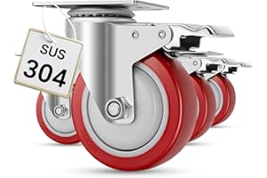 W B D WEIBIDA Stainless Steel 4 Inch Caster Wheels with Brake,Anti-Corrosion 304 Heavy Duty Casters Set of 4,Rust-Proof Industrial Castor for Furniture,Labs,Hospitals,Restaurants,Industrial