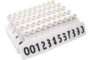 FARM & RANCH Etiquetas Auriculares de PláStico Etiquetas Auriculares Blancas con el NúMero 001-100 para Ganado Vacuno Vaca Cerdo Oveja Cabra, Paquete de 100 (Vacuno)