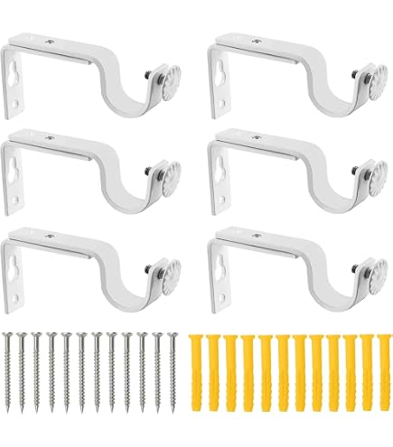 6 Staffe Regolabili Per Aste Tende - Colore Argento - Set Con Viti E Tasselli - Per Soggiorno, Camera, Bagno