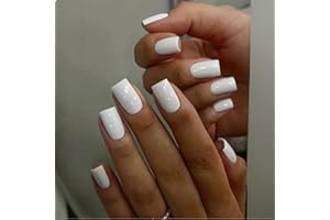 GlamRays - 24 unghie a pressione bianco puro, Press-on Nails, unghia falsa extra corta quadrata adesiva, gel lucido, set di unghie finte acriliche trasparenti