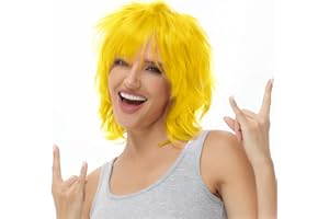 BUYOGET Anime Halloween Wig for Cosplay Party, Synthetic Layered Short Hair Wigs with Bangs Yellow