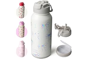 BOTTLEBOTTLE BOTTLE BOTTLE Gourde en acier inoxydable 1 l avec paille – Bouteille isotherme anti-fuite pour le sport et la salle de sport, avec compartiment à pilules, sans BPA, double paroi (nœud pailleté)