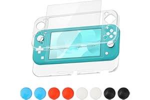 ONRYSXN Protective Case Compatible with Nintendo Switch Lite 2019, HD Clear Crystal PC Hard Cover with Screen Protector and 8 Pcs Thumb Grip Caps Shock-Absorption Anti-Scratch Shell Case for Switch Lite