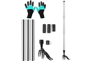 HOINCO Weed Puller Tool,Stand Up Stainless Steel Weeder Hand Tool, Long Handle Garden Weeding Tool with 4 Claws for Easily Pulling Dandelion,Crabgrass,Root Remover,Duty Weed Grabber Picker for Garden