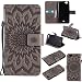 Produktbild Lonchee Wiko Slide Leder Wallet Tasche Brieftasche Schutzhülle , Sonnenblumen geprägten Muster Design Hochwertige PU Leder Folio Tasche Case Hülle im Bookstyle mit Standfunktion Kredit Kartenfächer (grau)
