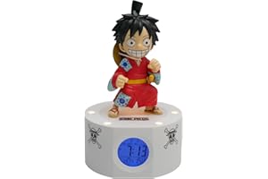 TEKNOFUN - Wecker One Piece - Luffy in Kimono - Beleuchteter Retro-Bildschirm - Digital Display - Programmierbarer Alarm - LED-Licht - 3xAAA Nicht enthalten - Für Kinder, Sammler