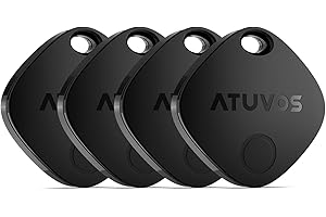 ATUVOS Air Tags - 4 Pack,Tracker Bluetooth Item Finder, Compatible with Apple Find My (iOS Only), Replaceable Battery, IP67 Waterproof, for Keys, Luggages, Suitcases, Bags, Black